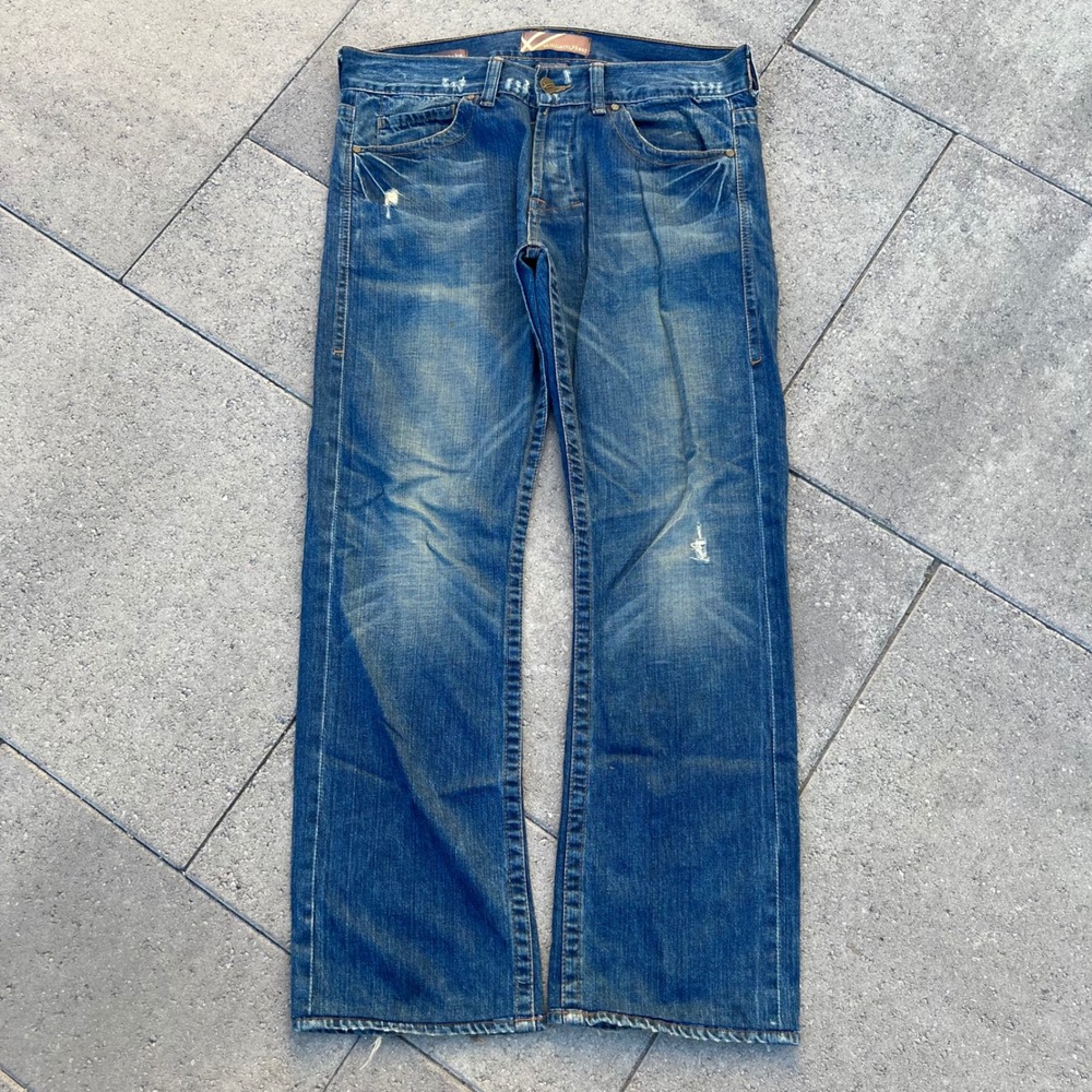 William Rast Ben Straight Leg Jeans Mens 34 Distressed Blue Denim Made in USA